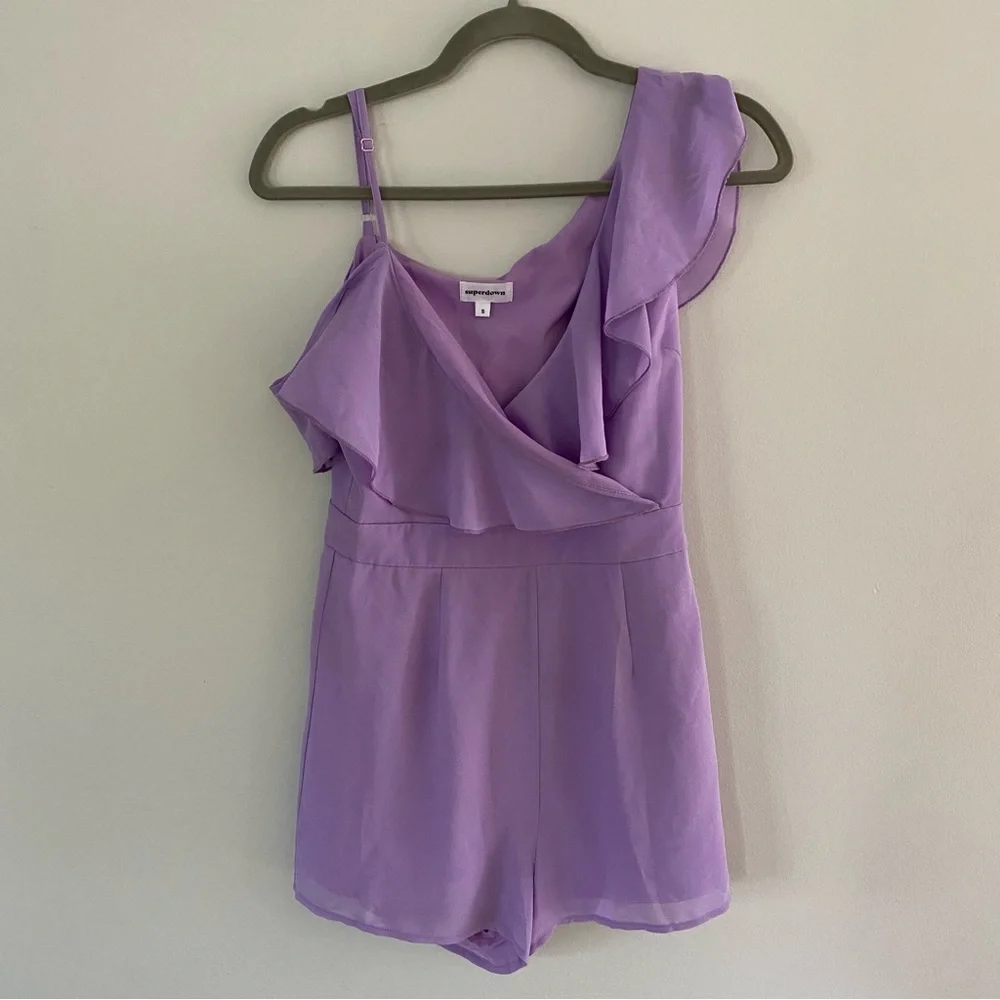 superdown Lilac Ruffle One-Shoulder Romper - Picture 3 of 7